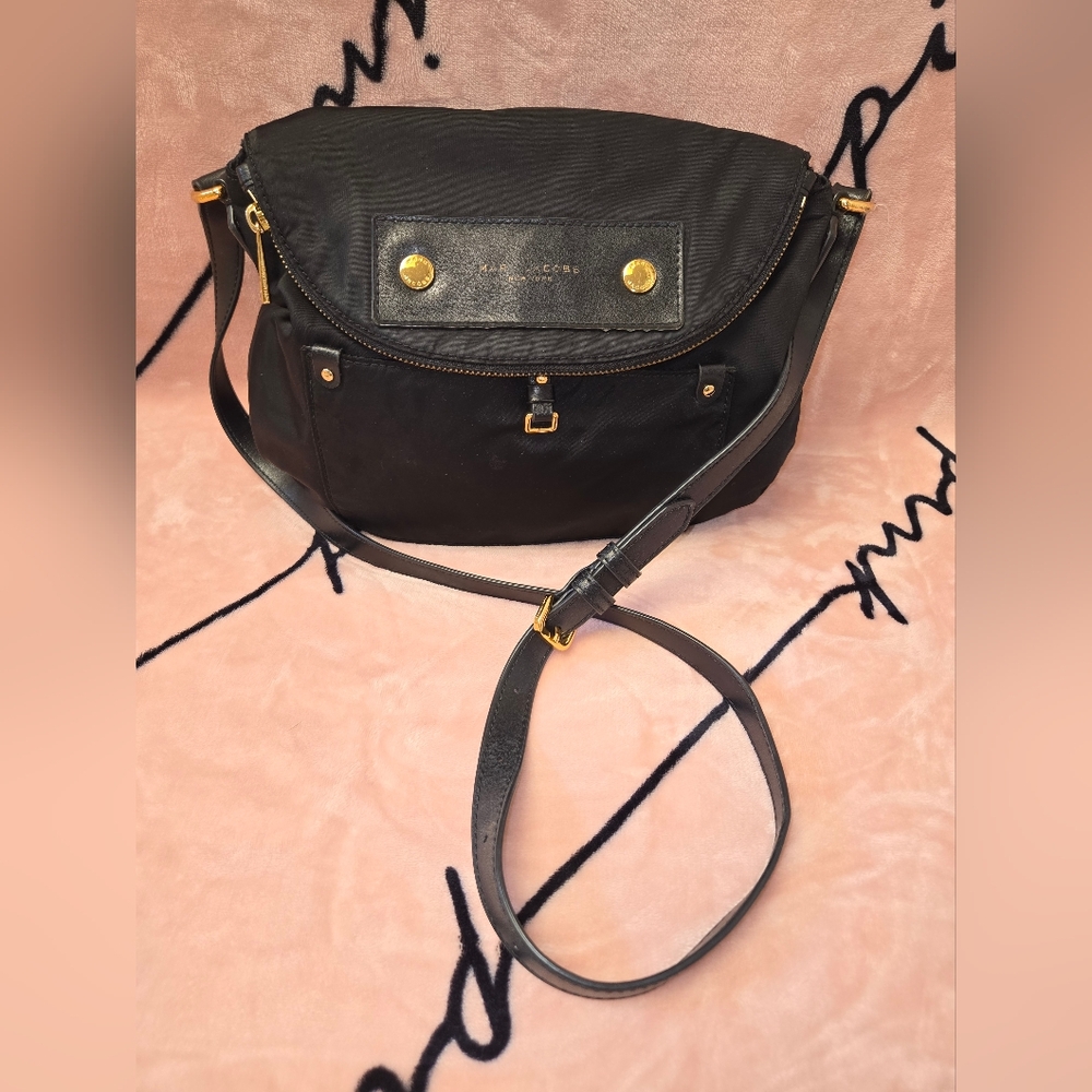 Marc Jacobs Black Nylon Crossbody Bag with Gold Hardware